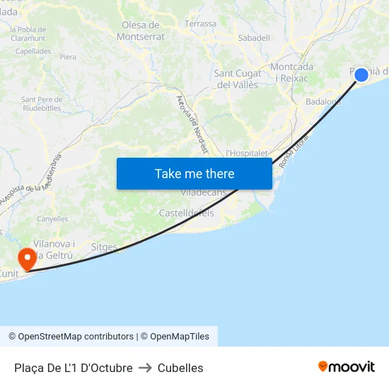 Plaça De L'1 D'Octubre to Cubelles map