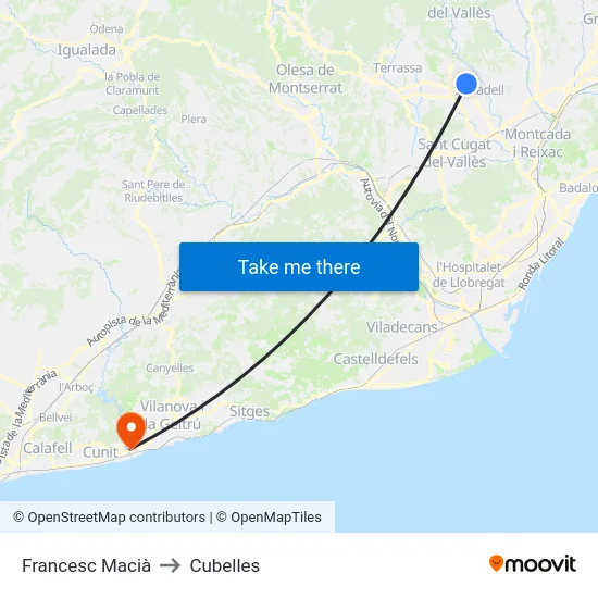 Francesc Macià to Cubelles map