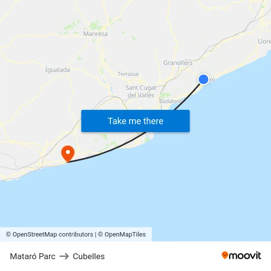 Mataró Parc to Cubelles map