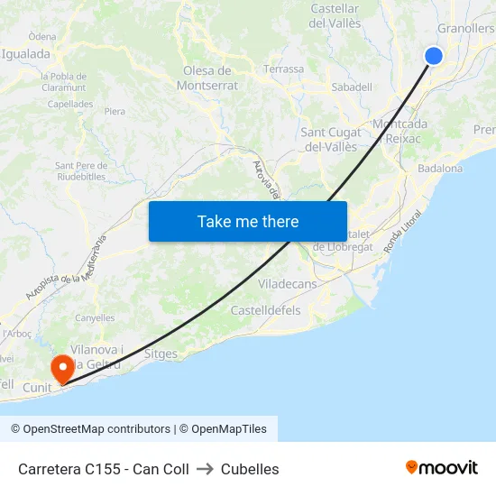 Carretera C155 - Can Coll to Cubelles map