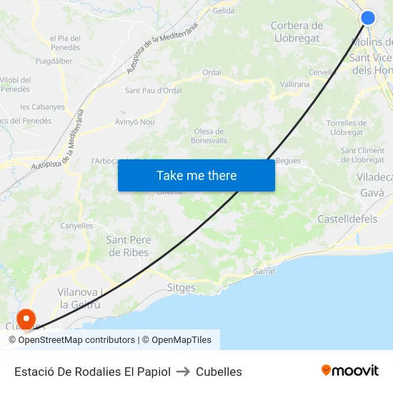 Estació De Rodalies El Papiol to Cubelles map