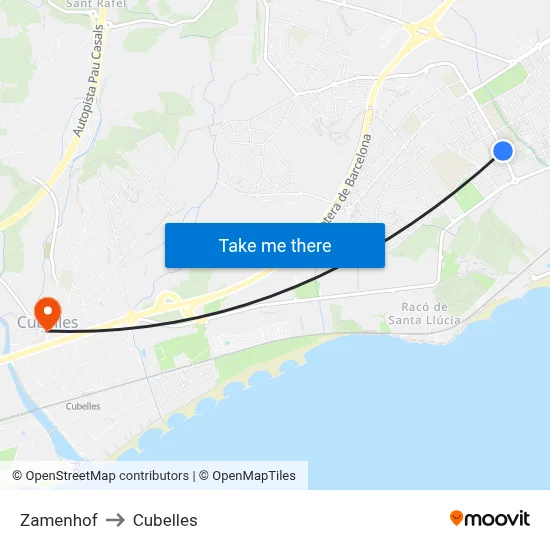 Zamenhof to Cubelles map