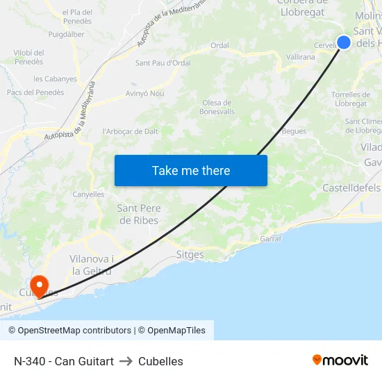 N-340 - Can Guitart to Cubelles map