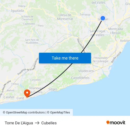 Torre De L'Aigua to Cubelles map
