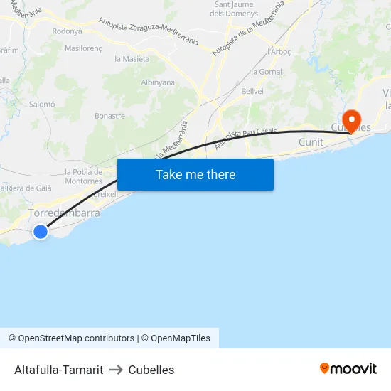 Altafulla-Tamarit to Cubelles map