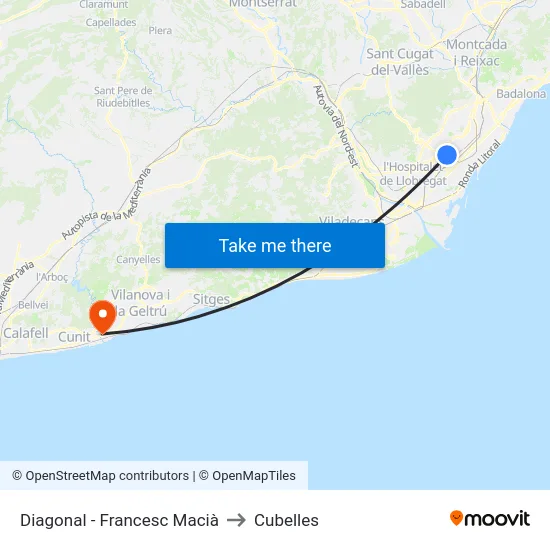 Diagonal - Francesc Macià to Cubelles map