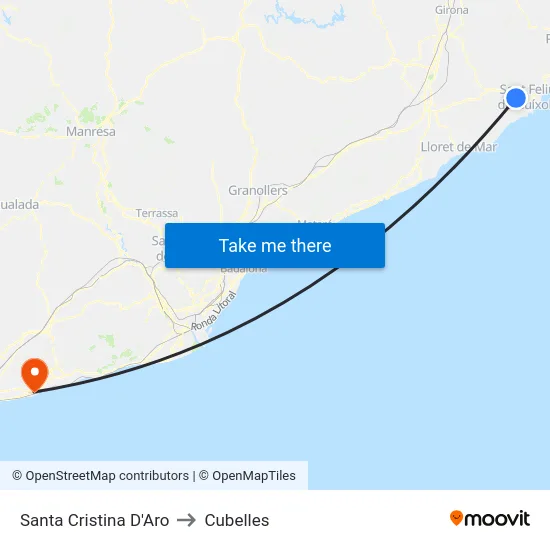 Santa Cristina D'Aro to Cubelles map