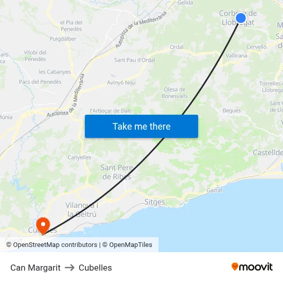 Can Margarit to Cubelles map