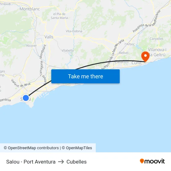 Salou - Port Aventura to Cubelles map