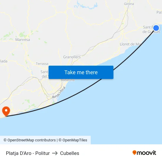 Platja D'Aro - Politur to Cubelles map