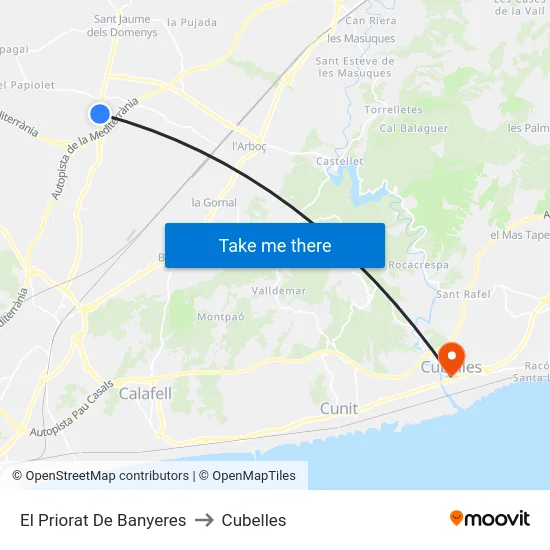 El Priorat De Banyeres to Cubelles map
