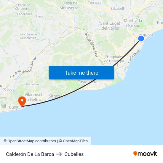 Calderón De La Barca to Cubelles map