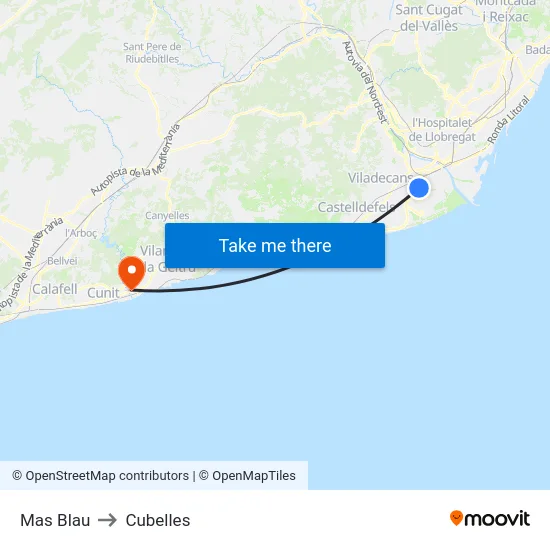 Mas Blau to Cubelles map
