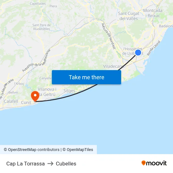 Cap La Torrassa to Cubelles map