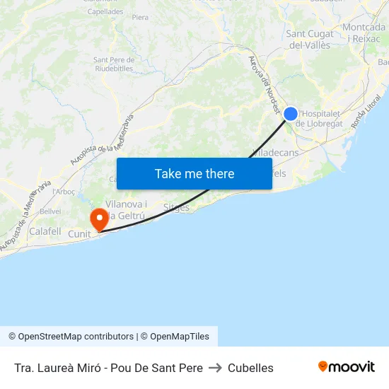 Tra. Laureà Miró - Pou De Sant Pere to Cubelles map