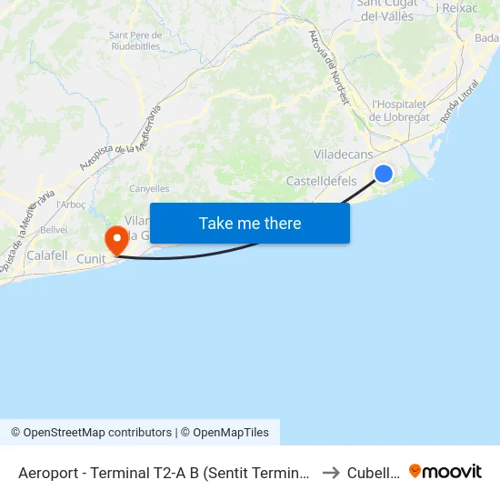 Aeroport - Terminal T2-A B (Sentit Terminal T1) to Cubelles map