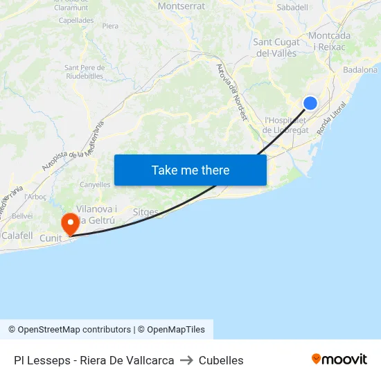 Pl Lesseps - Riera De Vallcarca to Cubelles map