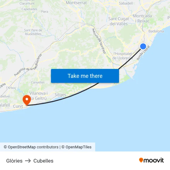 Glòries to Cubelles map