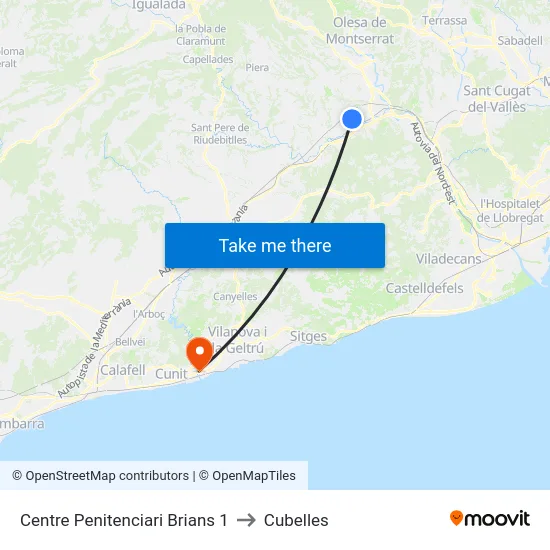Centre Penitenciari Brians 1 to Cubelles map