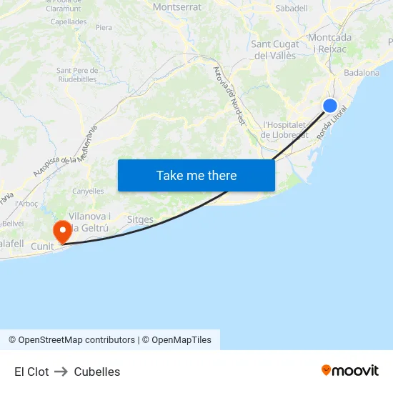 El Clot to Cubelles map