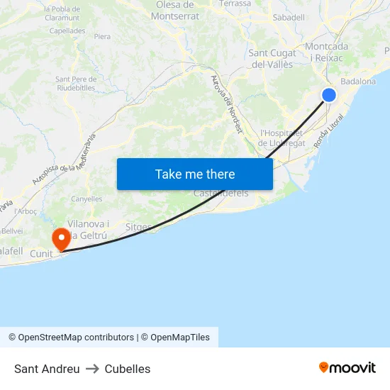Sant Andreu to Cubelles map