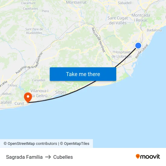 Sagrada Família to Cubelles map