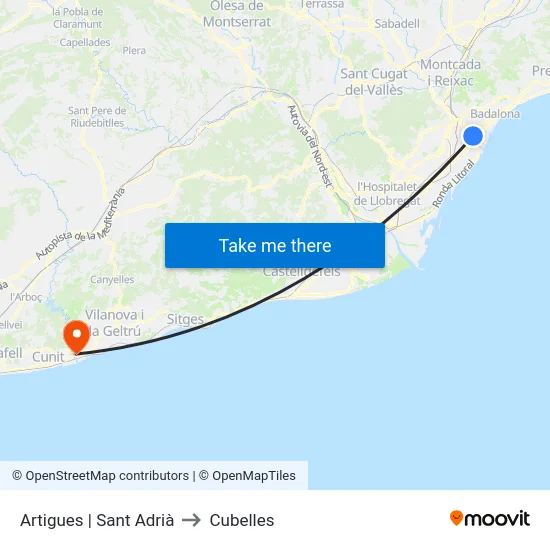 Artigues | Sant Adrià to Cubelles map