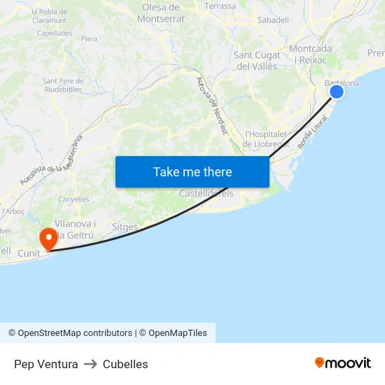Pep Ventura to Cubelles map