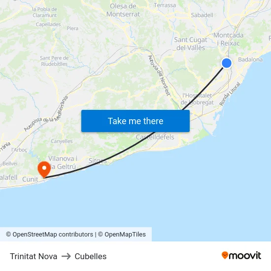 Trinitat Nova to Cubelles map