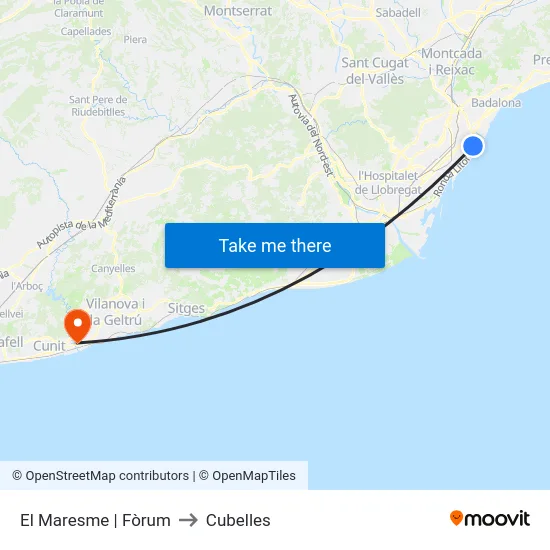 El Maresme | Fòrum to Cubelles map