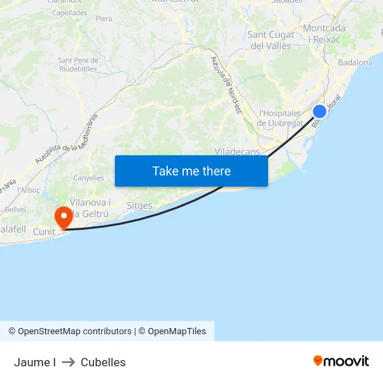 Jaume I to Cubelles map