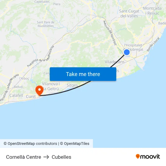 Cornellà Centre to Cubelles map