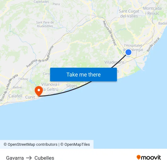 Gavarra to Cubelles map