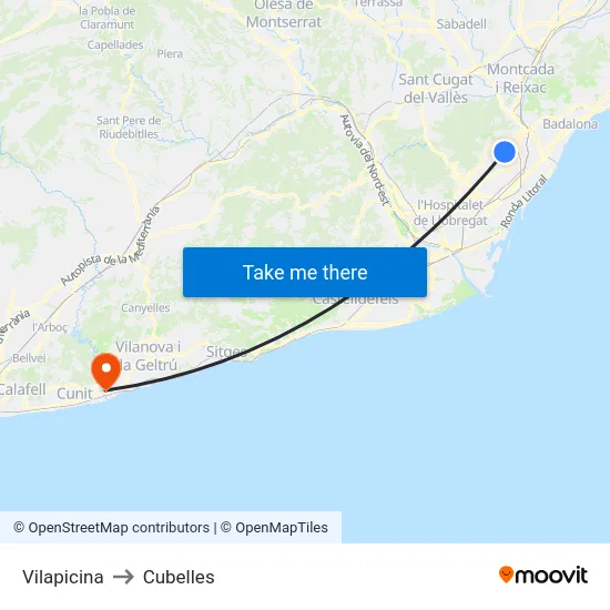 Vilapicina to Cubelles map