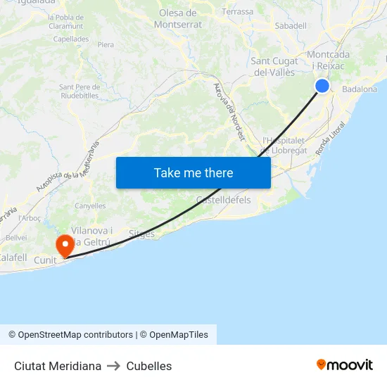 Ciutat Meridiana to Cubelles map