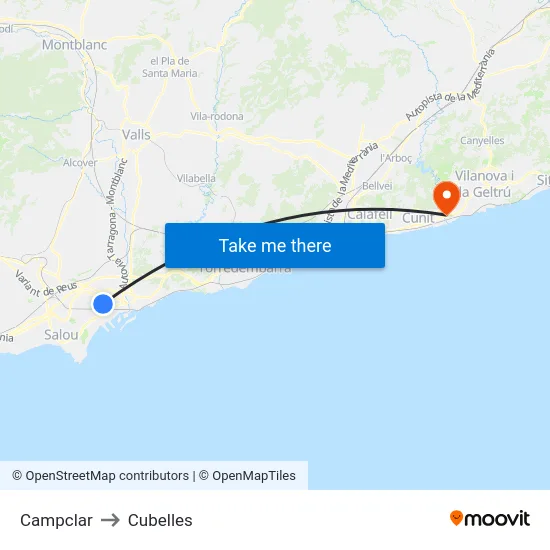 Campclar to Cubelles map