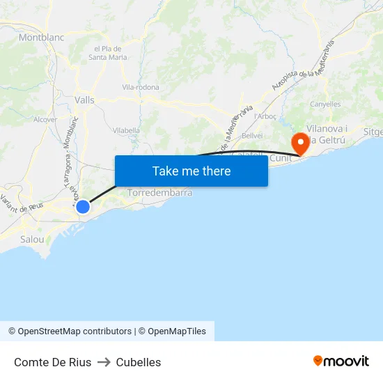 Comte De Rius to Cubelles map
