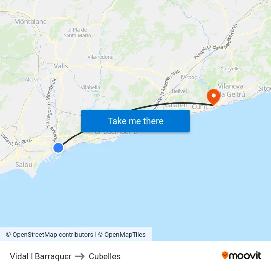 Vidal I Barraquer to Cubelles map