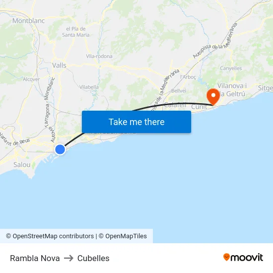 Rambla Nova to Cubelles map
