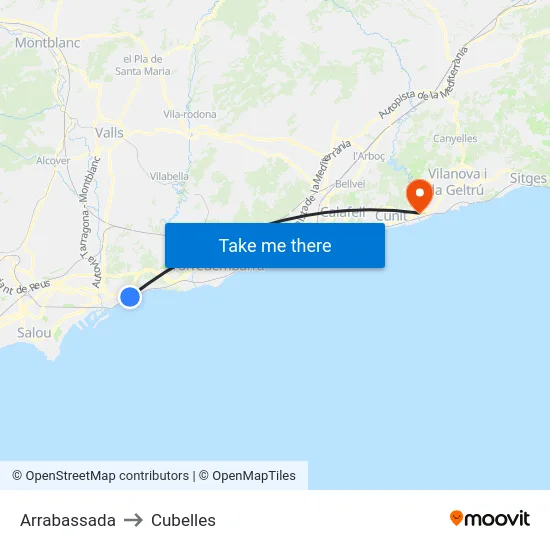 Arrabassada to Cubelles map