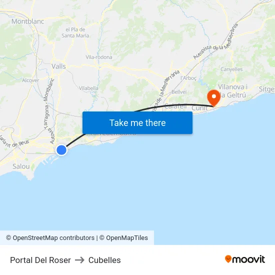 Portal Del Roser to Cubelles map