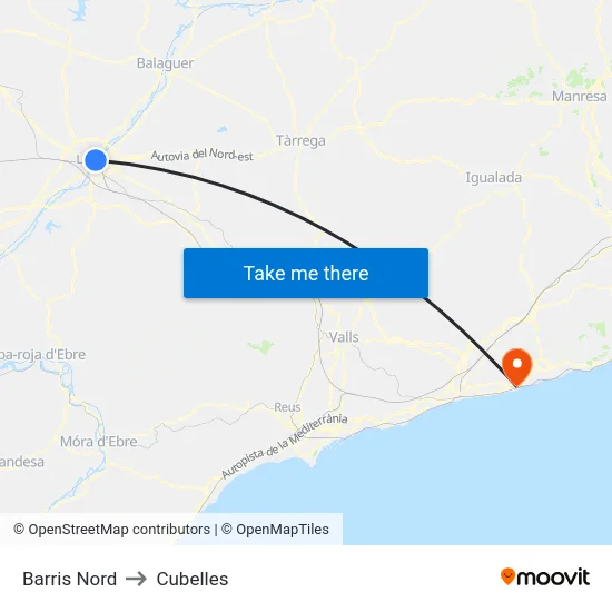Barris Nord to Cubelles map