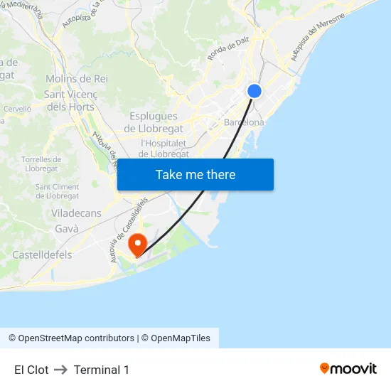 El Clot to Terminal 1 map