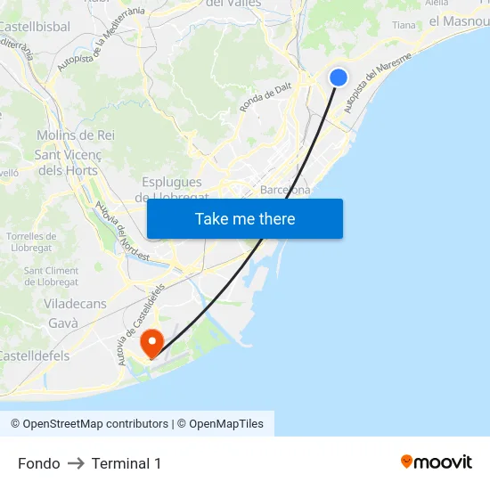 Fondo to Terminal 1 map