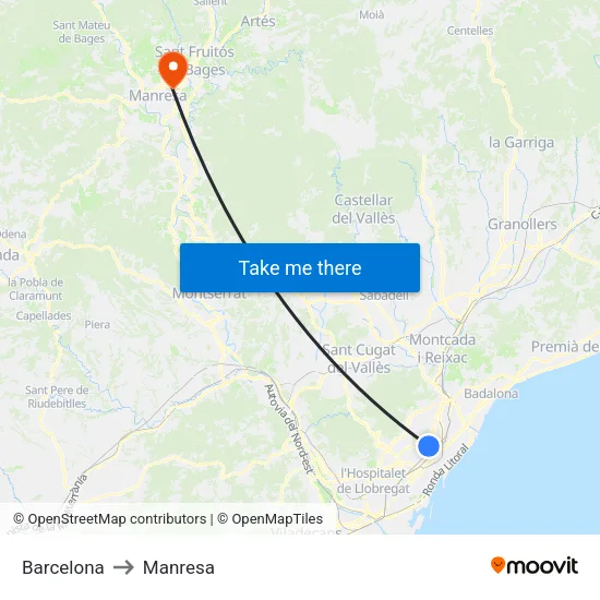 Barcelona to Manresa map