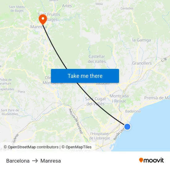Barcelona to Manresa map