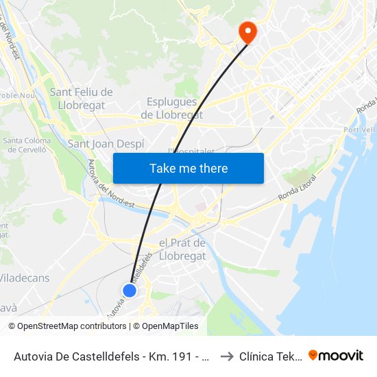 Autovia De Castelldefels - Km. 191 - Mas Blau to Clínica Teknon map