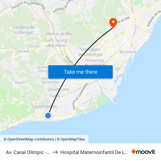 Av. Canal Olímpic - Pg. Pitort to Hospital Maternoinfantil De La Vall D'Hebron map