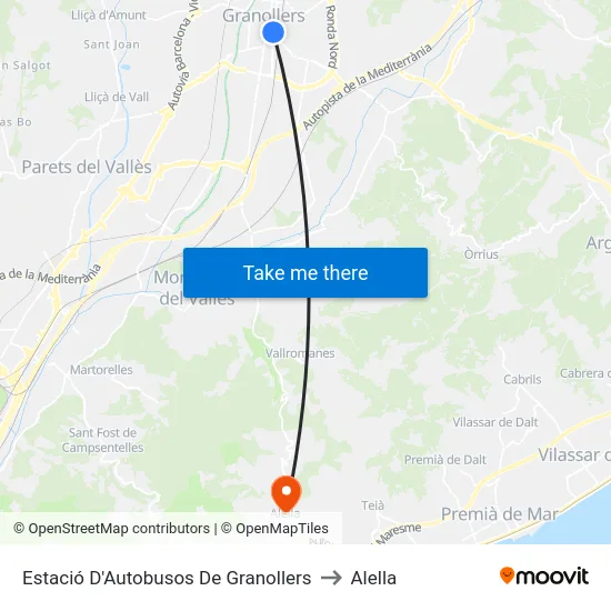 Estació D'Autobusos De Granollers to Alella map