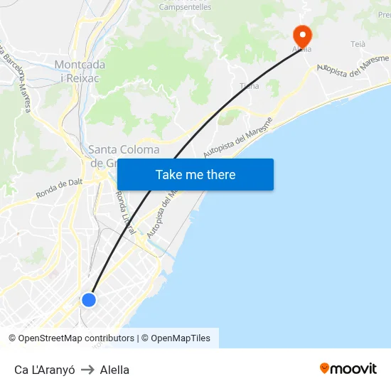 Ca L'Aranyó to Alella map